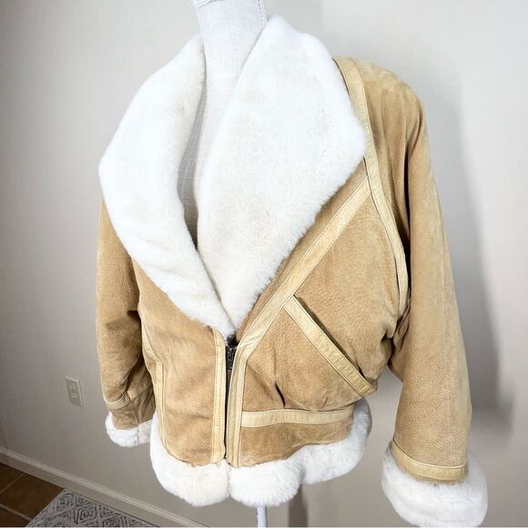 VTG Adventure Bound Wilsons Leather Suede Faux Fur Cropped Bomber Jacket XL - Picture 3 of 15